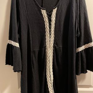 Women’s Black Tunic Top with beige lace on front and arms